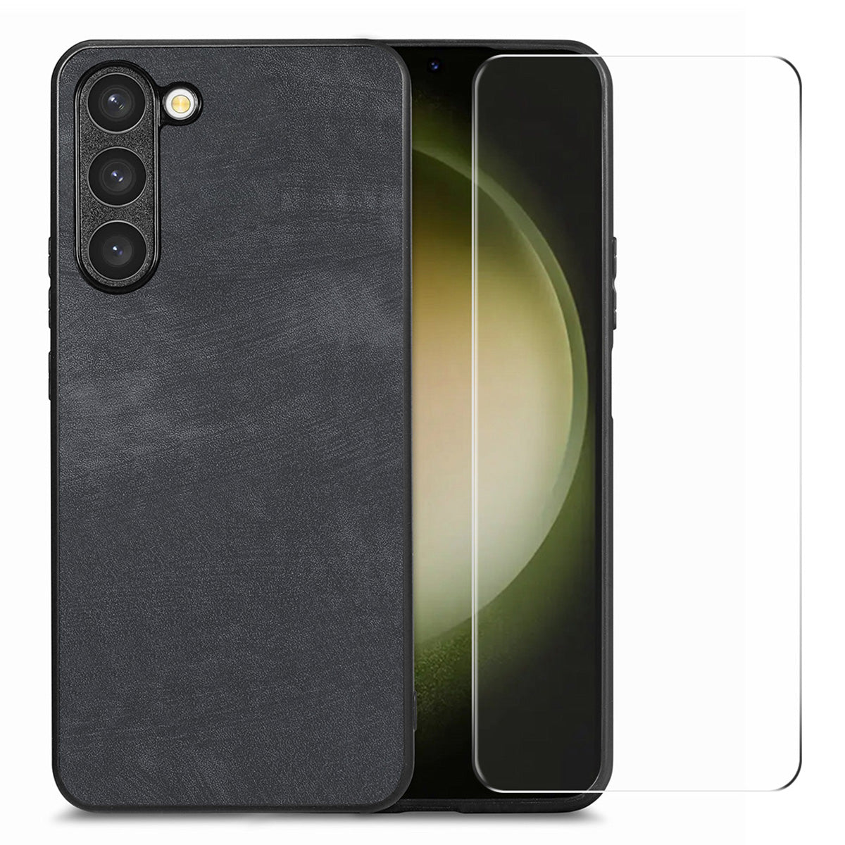 ENKAY HAT PRINCE For Samsung Galaxy S23 Retro Phone Case Leather Coated PC Cover with 0.18mm High Aluminium-silicon Glass Film ENKAY HAT PRINCE For Samsung Galaxy S23 Retro Phone Case Leather Coated PC Cover with 0.18mm High Aluminium-silicon Glass Film